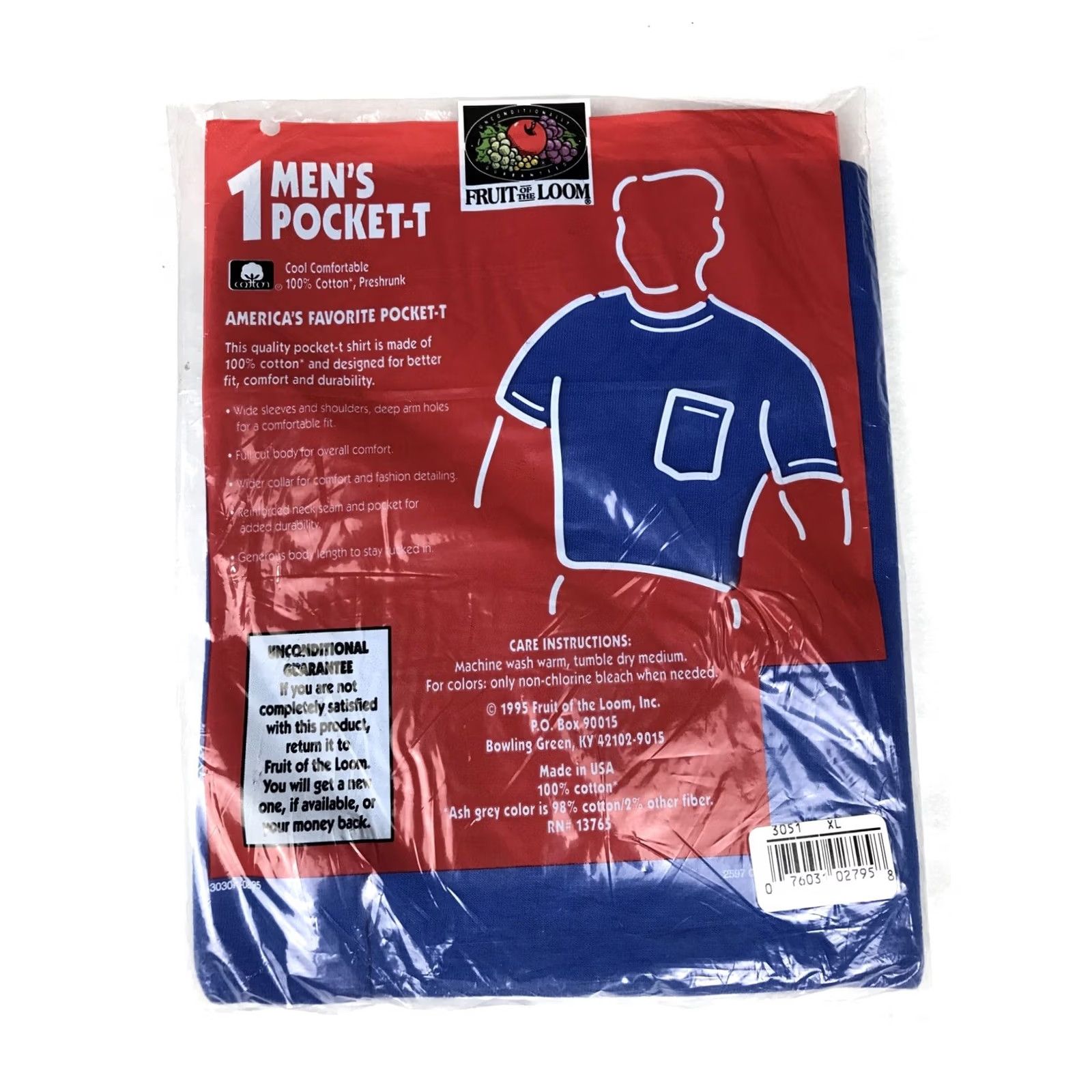 Fruit Of The Loom VINTAGE 90s FRUIT OF THE LOOM POCKET T-Shirt BLUE XL MEN Size US XL / EU 56 / 4 - 3 Thumbnail