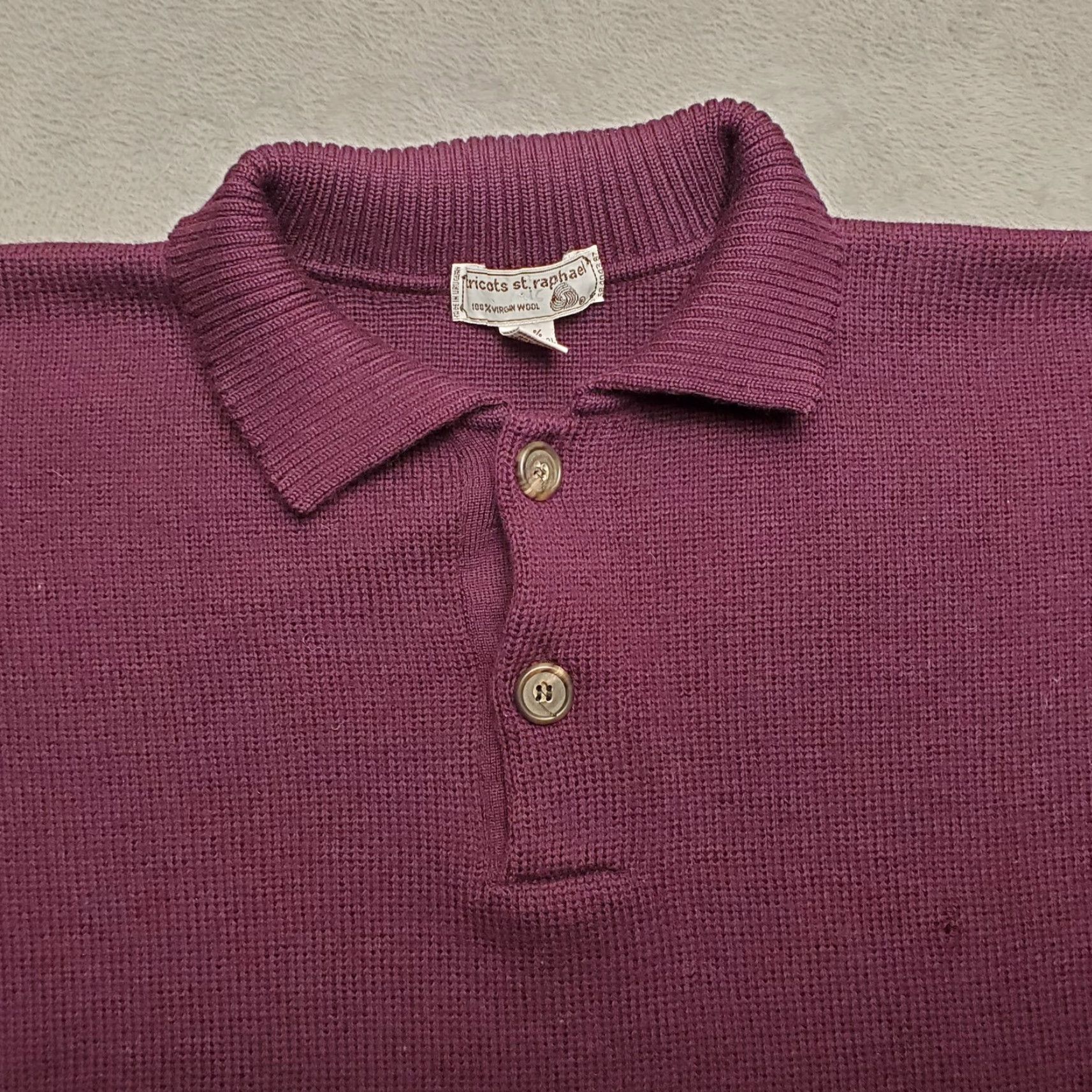 Vintage VINTAGE Tricots St Raphael Sweater Men XL Plum 100% Virgin Wool Collared Pullover Wool Knit Solid Long Sleeve Casual Mens Size US XL / EU 56 / 4 - 4 Thumbnail
