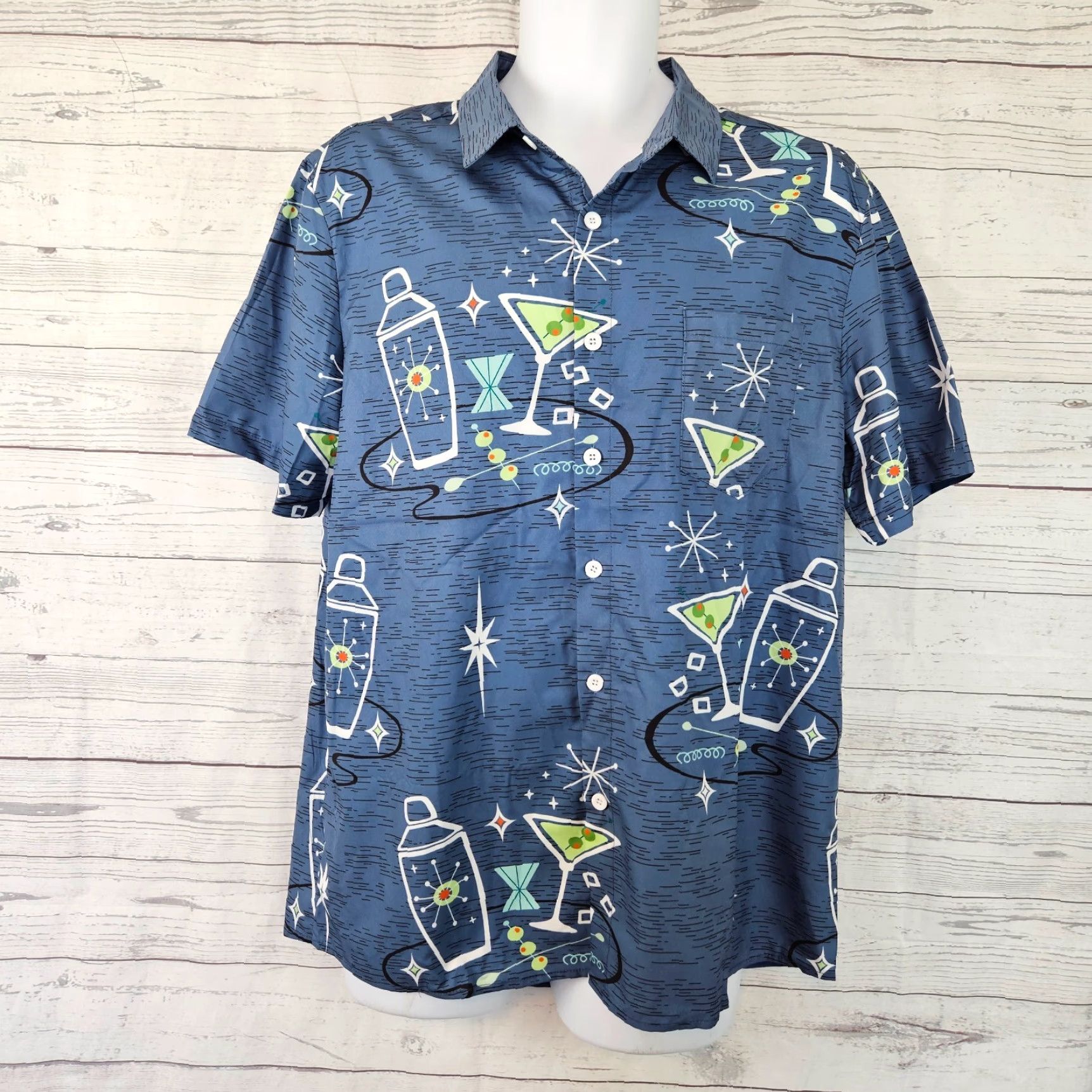 Vintage Hardaddy Mens Shirt Sz Medium Blue Green Button Front Martinis Cocktails Size US M / EU 48-50 / 2 - 2 Thumbnail