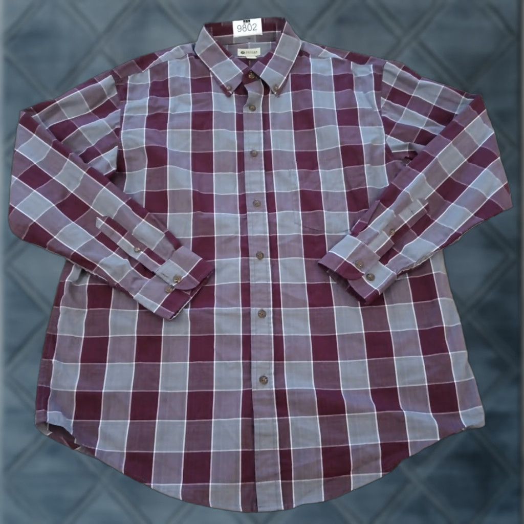 Haggar Haggar Shirt Mens Large Purple Plaid Long Sleeve Button Down Cotton Blend Size US L / EU 52-54 / 3 - 1 Thumbnail