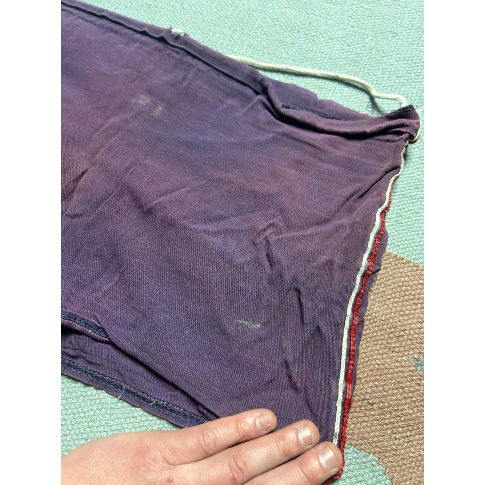 Vintage VINTAGE swims trunks bottoms Mens 35 Purple Striped Rayon Beach 40s 50s Distressed 12” waist to crotch Size US 35 - 2 Thumbnail