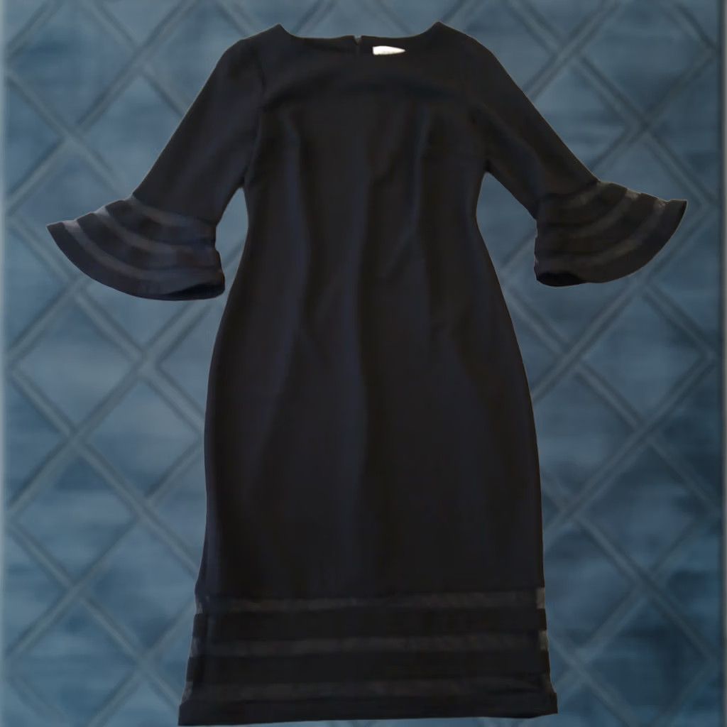 calvin klein black dress 3 4 sleeve Calvin Klein Women's 3/4 Sleeve Tie Neck Puff Sleeve Solid A-Line Dress