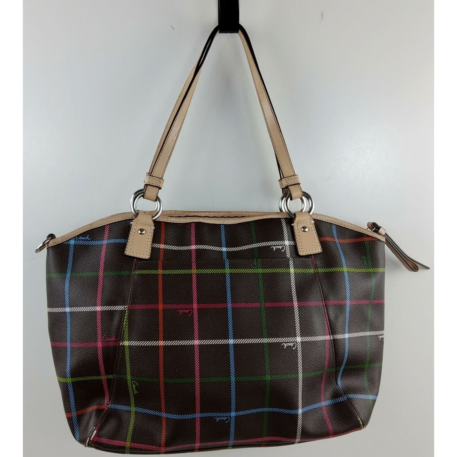 Coach Coach Peyton Tattersall Shoulder Handbag Tote Purse Leather F24390 Size ONE SIZE - 3 Thumbnail