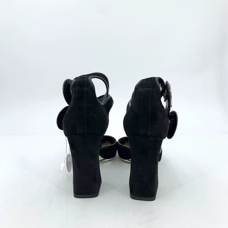 Louis Vuitton Louis Vuitton Black suede pointed-toe buckled chunky heels Size US 7 / IT 37 - 4 Thumbnail