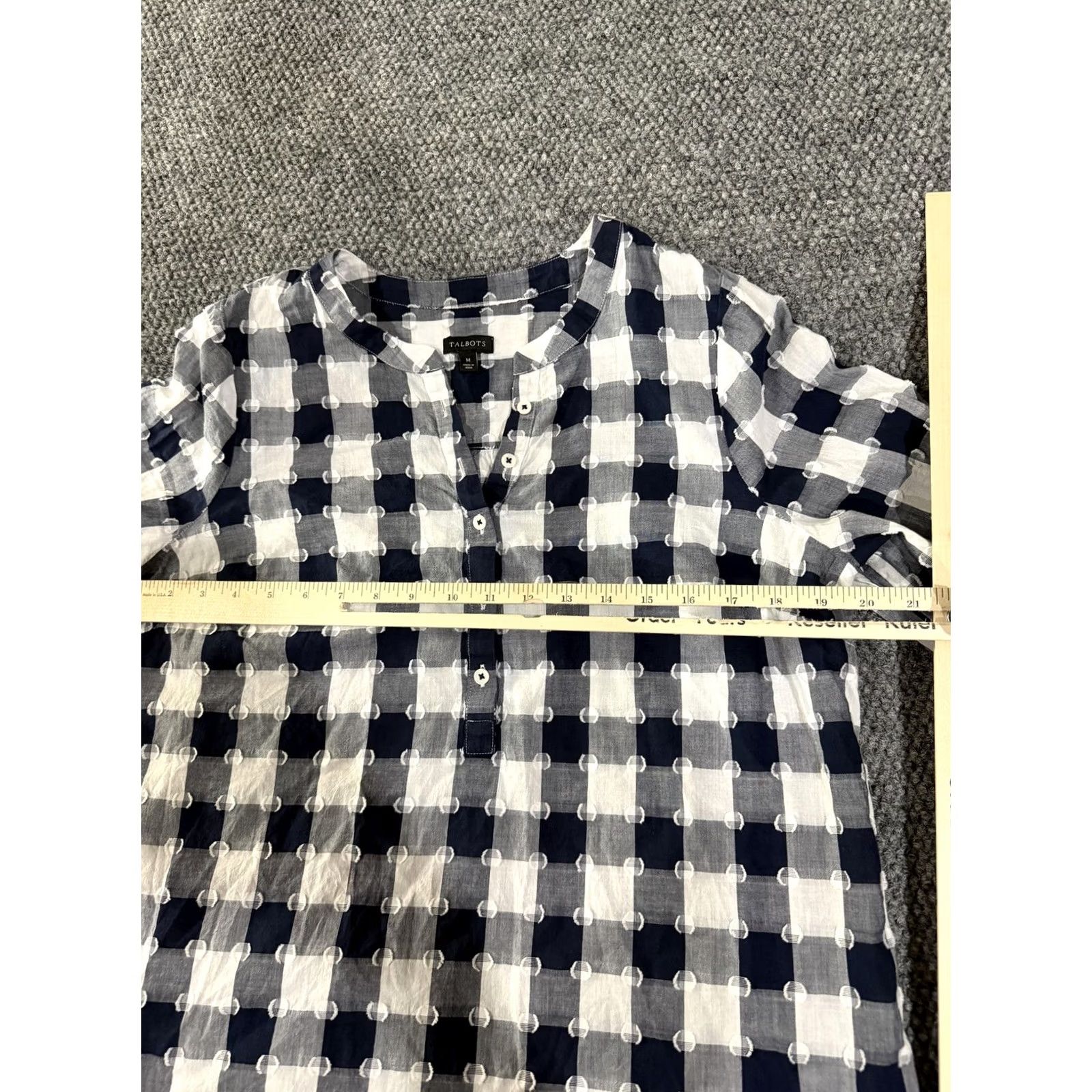 Talbots Talbots Shirt Womens Medium Blue Check Plaid Henley Long Sleeve Tunic Top Size M / US 6-8 / IT 42-44 - 5 Thumbnail