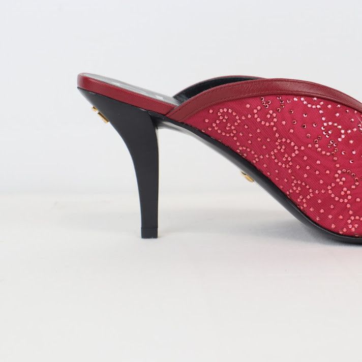 Gucci o1rshd1 Leather and Canvas Mules in Burgundy Size US 8 / IT 38 - 6 Thumbnail