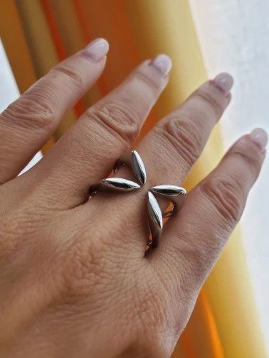 Jewelry × Vintage Resizable 925 Sterling Silver Unique Cross Flower Ring Size ONE SIZE - 5 Thumbnail