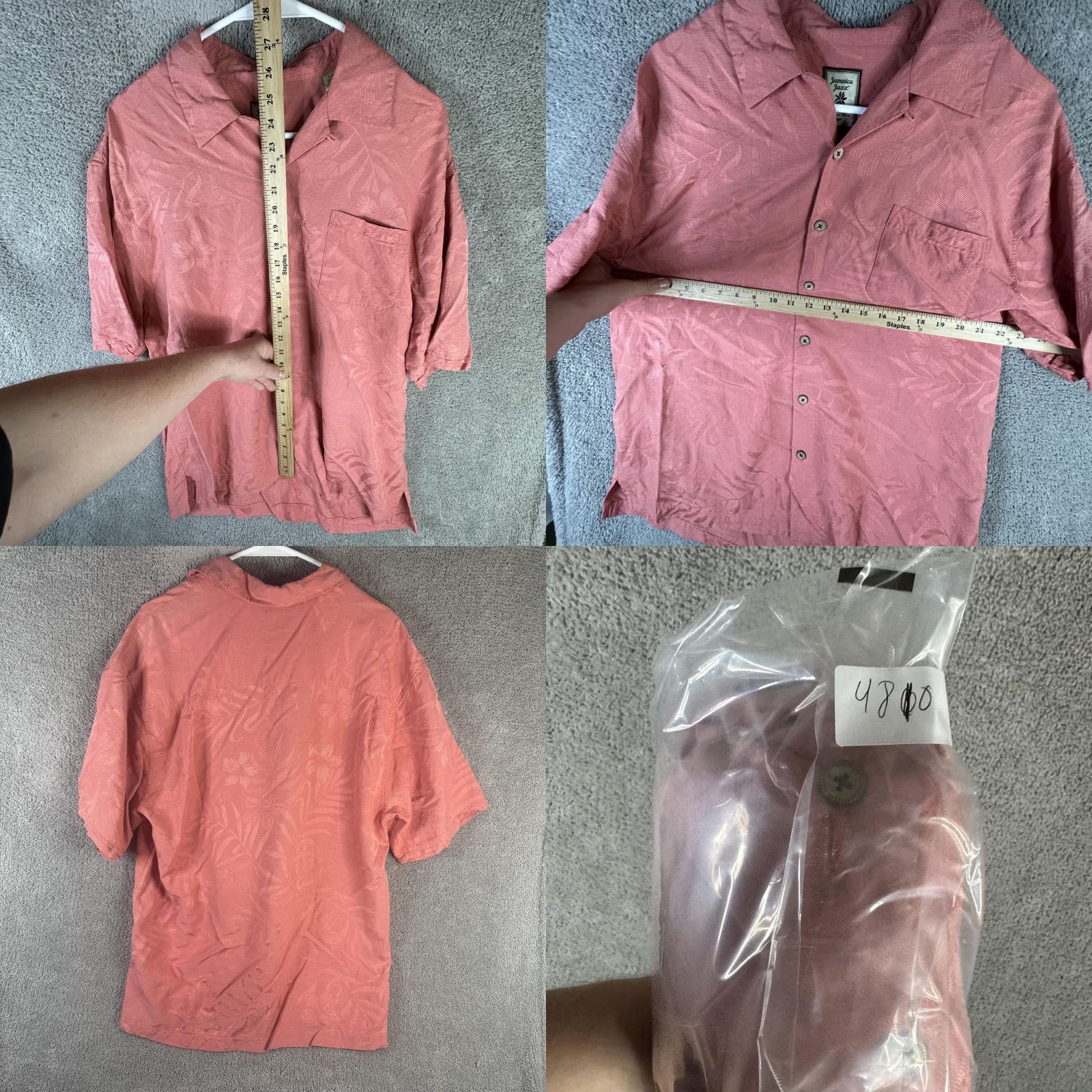 Vintage Jamaica Jaxx Shirt Mens Large Pink Silk Jacquard Hawaiian Button Front Size US L / EU 52-54 / 3 - 8 Thumbnail