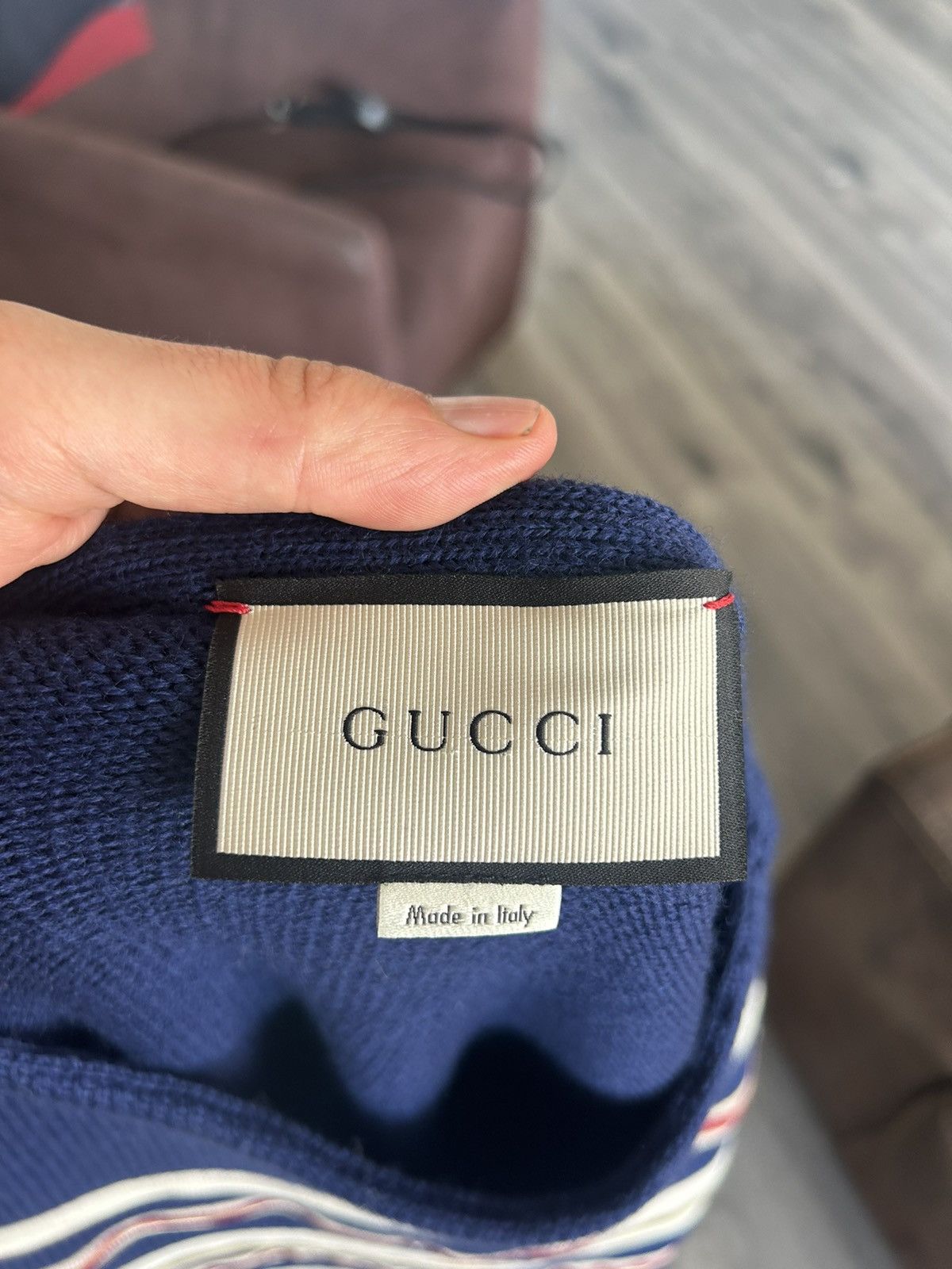 Gucci Navy Stripe Embroidered Wool Sweater Size US L / EU 52-54 / 3 - 14 Thumbnail