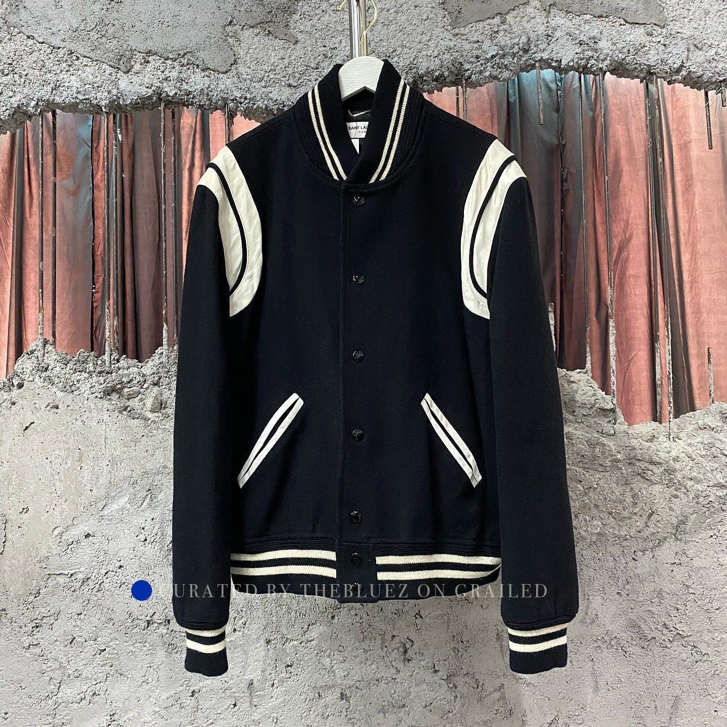 Saint Laurent Paris Contrast Trim Varsity Jacket in Black Size US M / EU 48-50 / 2 - 1 Thumbnail