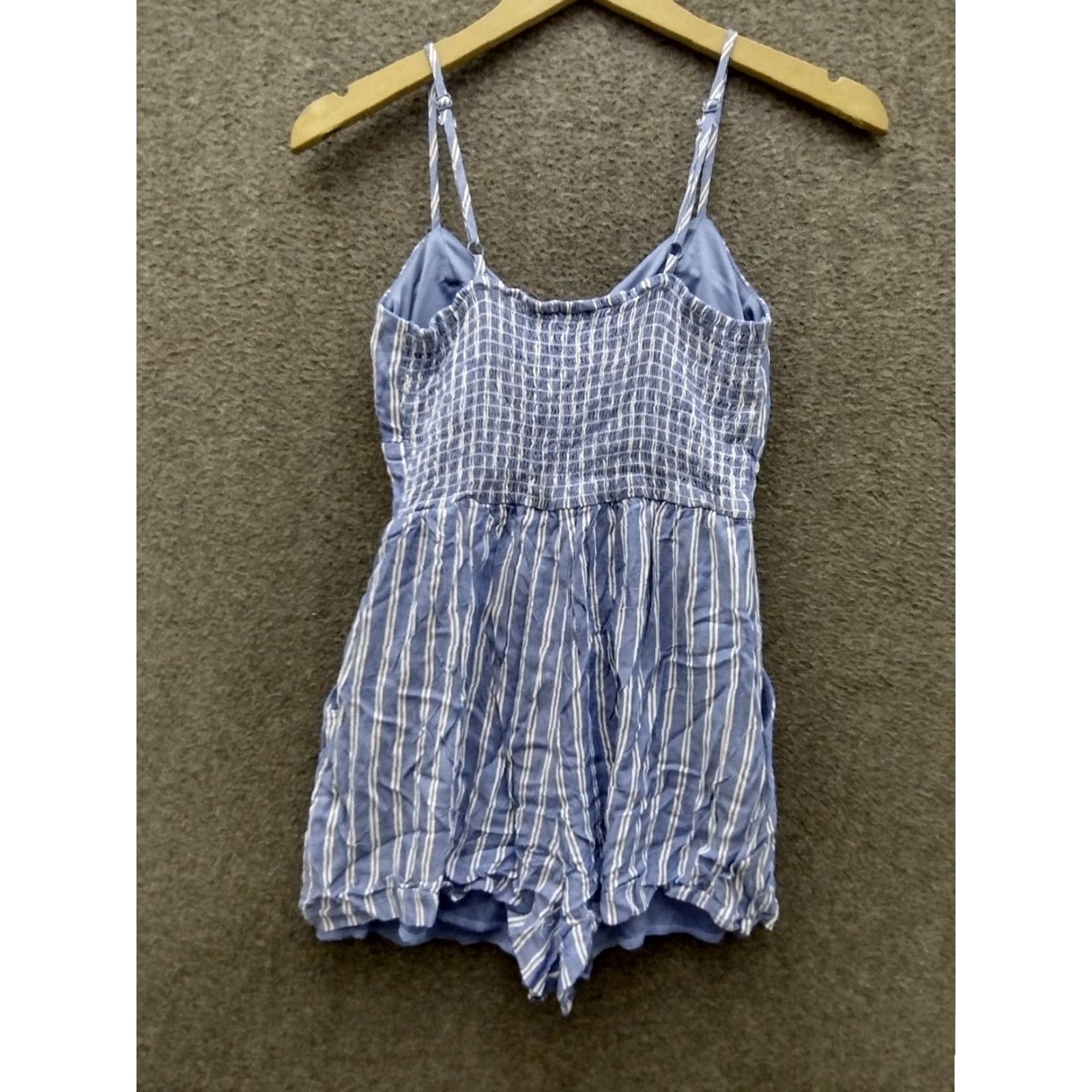 Vintage VINTAGE Lily Rose Romper Shirt XS Blue/White Stripe Summer Womens One-Piece Tie Knot Spaghetti Strap V-Neck Size 26" / US 2 / IT 38 - 2 Thumbnail