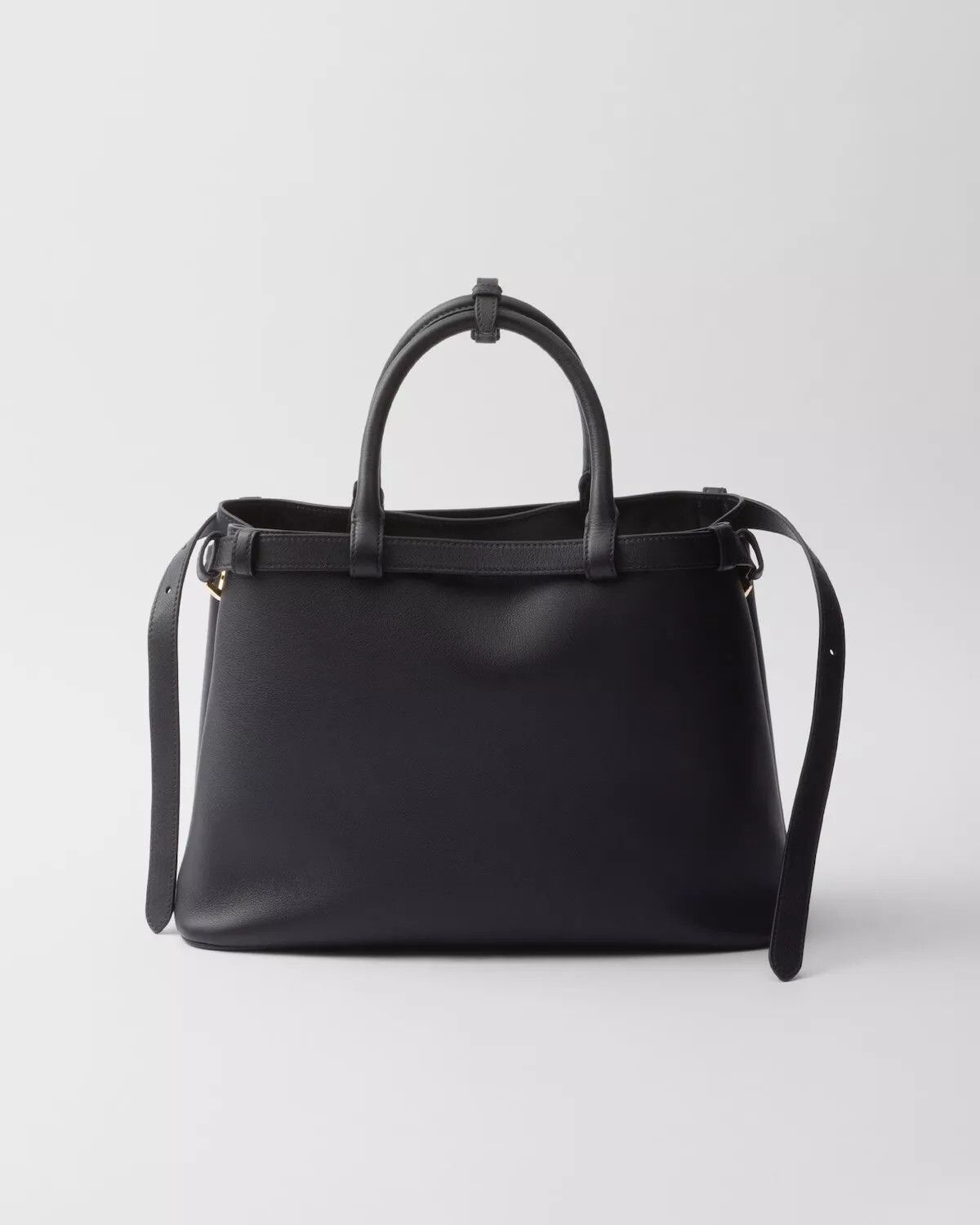 Prada PRADA Buckle Medium Black Leather Double Belted Handbag New Size ONE SIZE - 3 Thumbnail
