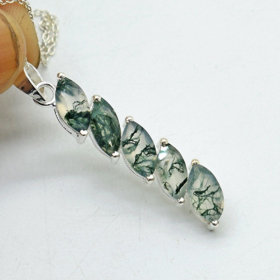 Handmade Moss Agate 925 Sterling Silver Pendant Necklace - 18 Inch Size ONE SIZE - 4 Thumbnail