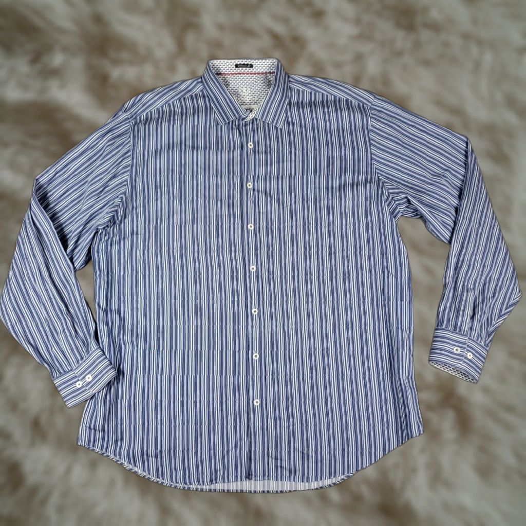 BUGATCHI Bugatchi Uomo Shirt Mens 2XL Blue Striped Classic Fit Button Up Long Sleeve Size US XXL / EU 58 / 5 - 1 Thumbnail