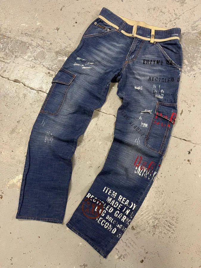 Dolce & Gabbana AW2004 Dolce & Gabbana Blue Denim Cargo Written Jeans Size US 31 - 5 Thumbnail