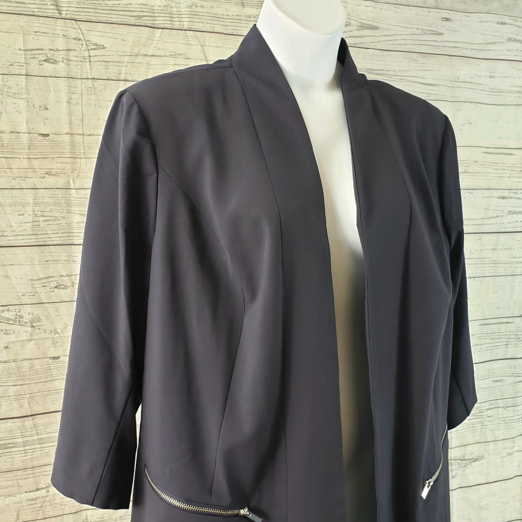 Vintage Lane Bryant Womens Zip Pockets Tailored Stretch Jacket Sz 26 Blue 3/4 Sleeve Shirt Womens Size 4XL / US 24-26 - 2 Thumbnail