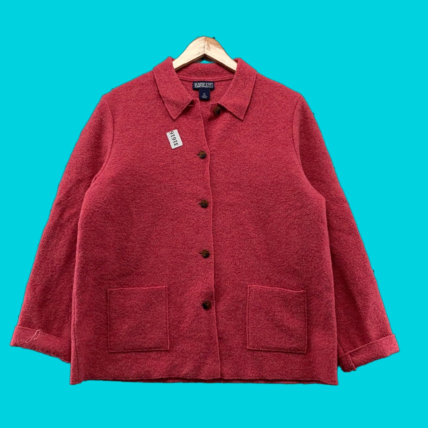 Lands' End Lands’ End 100% Wool Cardigan Jacket Women's Size 14 Pink Coral Button Long Sleeve Size XL / US 12-14 / IT 48-50 - 1 Thumbnail