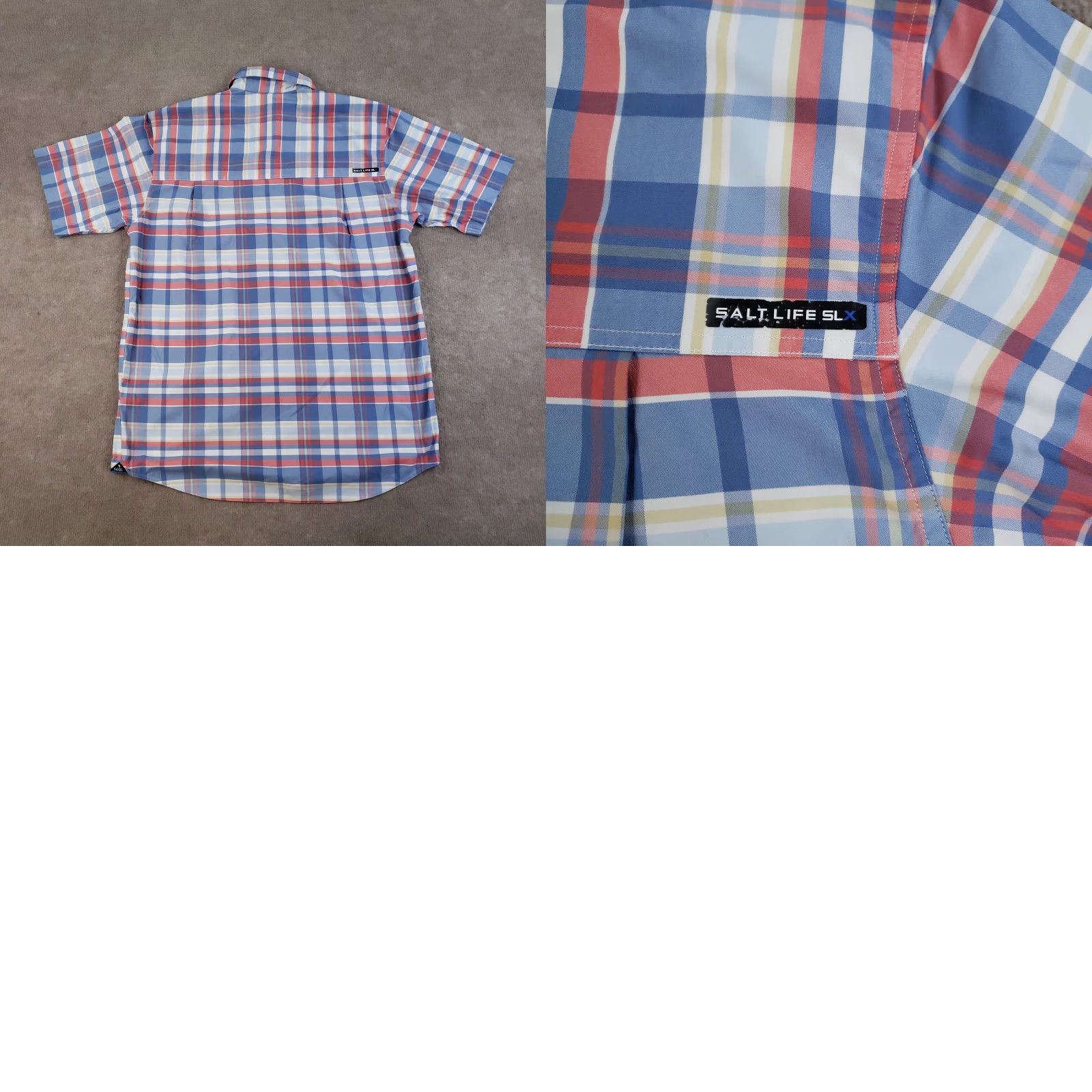 Vintage Salt Life Button-Up Shirt Mens M Blue Plaid Short Sleeve Neck Collared Lightweight Breathable Moisture Wicking Quick Dry Stretch Embroidered Fisherman Size US M / EU 48-50 / 2 - 8 Thumbnail