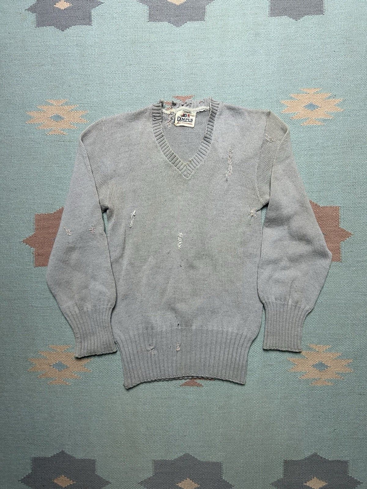 Vintage Vtg 1940s wool knit sweater campus distressed repaired XS/S Size US S / EU 44-46 / 1 - 1 Thumbnail