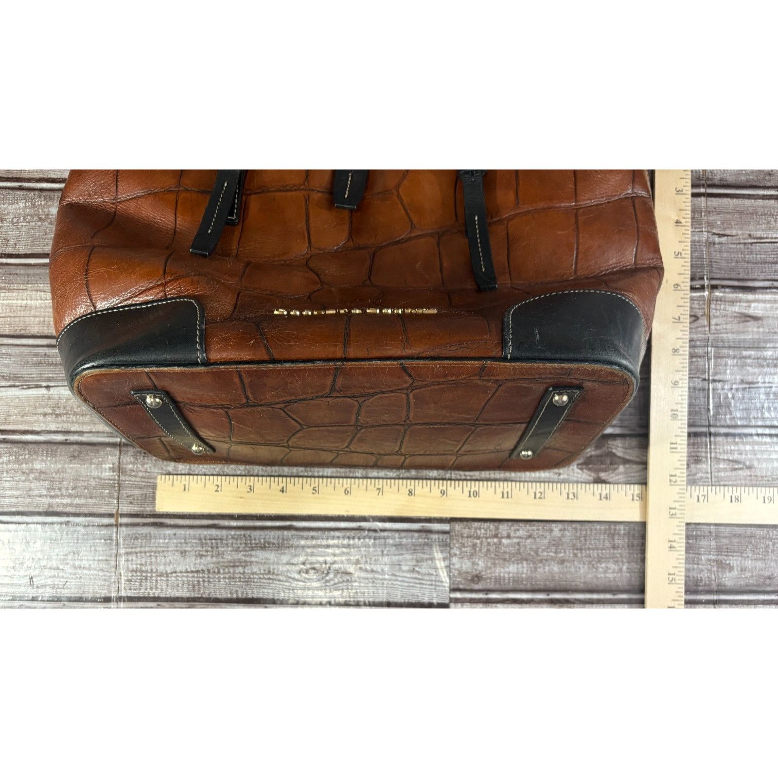Dooney & Bourke Dooney Bourke Dover Croc Embossed Leather Tote Bag Brown Bla Size ONE SIZE - 7 Thumbnail