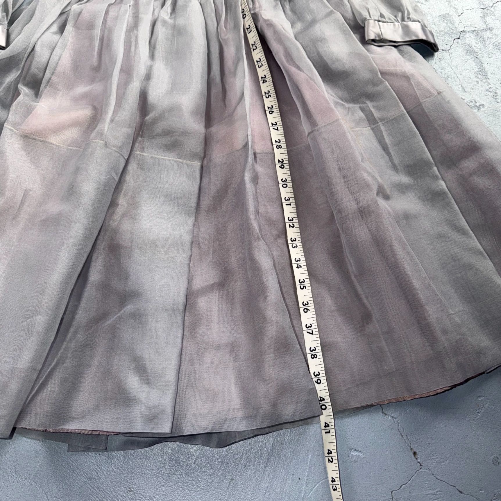 VTG 1950s Sheer Organza Dress Mauve Gray Full Skirt Union Made Party Belted  Maxi A-Line