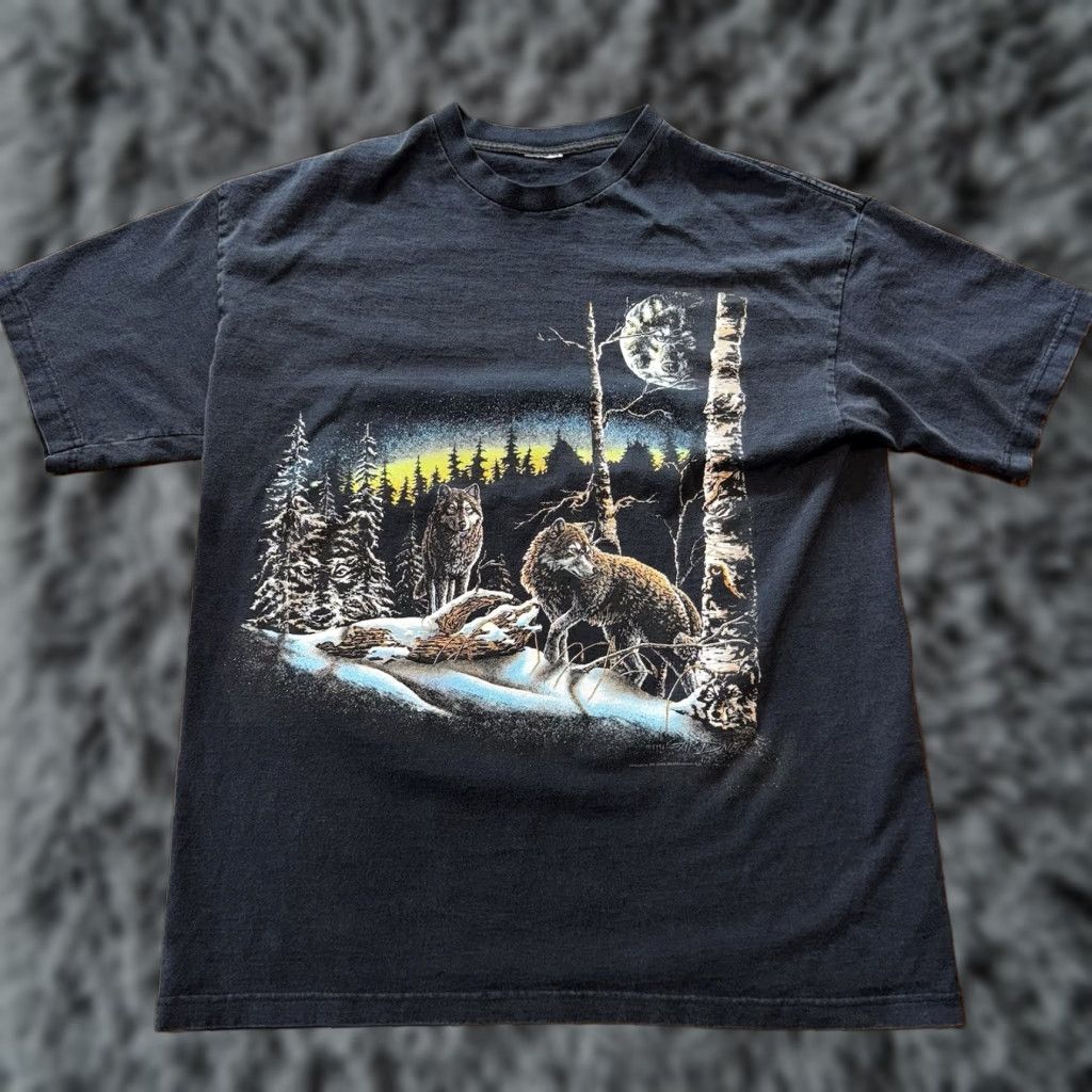 Vintage VINTAGE Wolf Nature Graphic T-Shirt Gardner Mens Large Thunder Island Black Short Sleeve Crew Neck Cotton Size US L / EU 52-54 / 3 - 1 Thumbnail