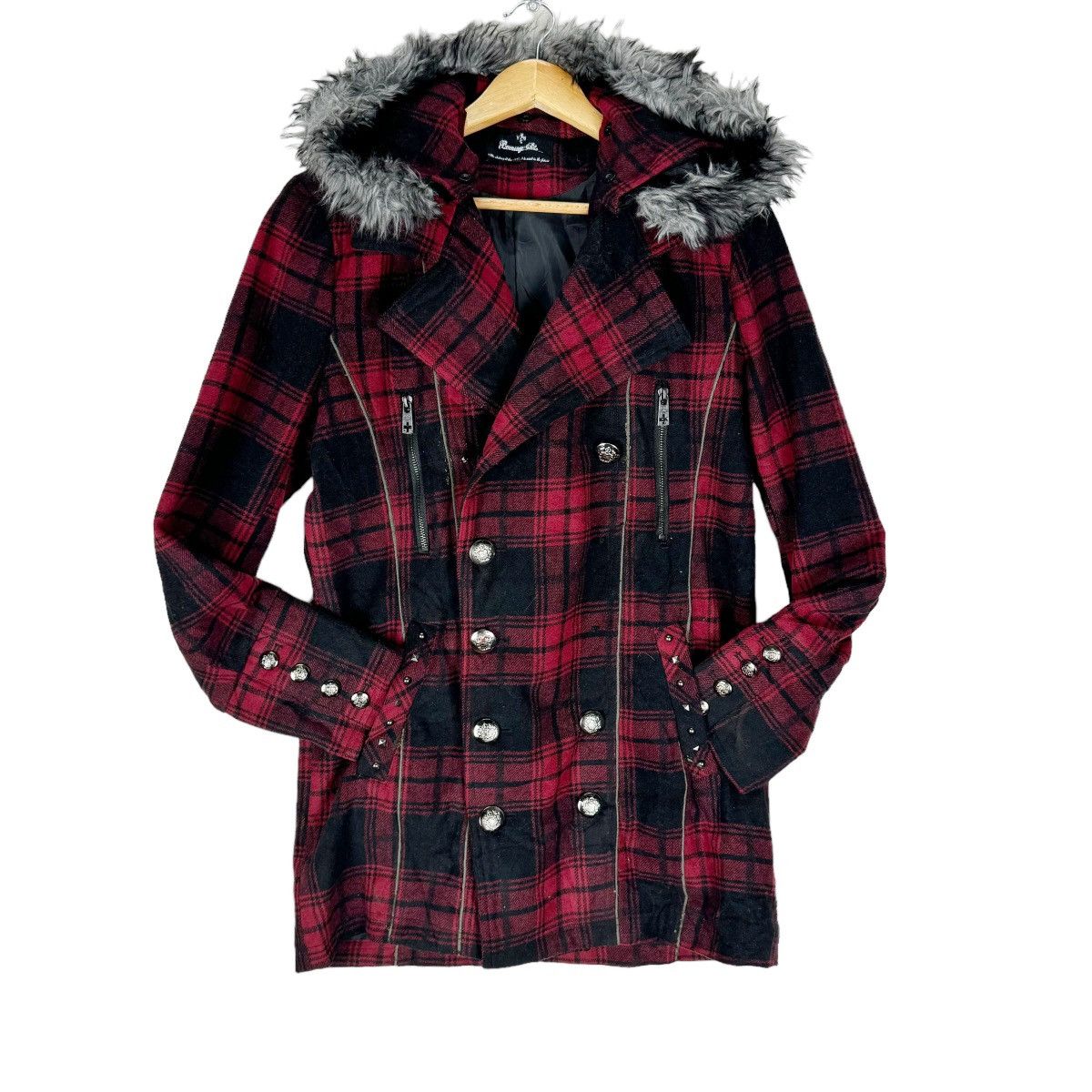 ☀️BERNING SHO FUR HOODIE RED TARTAN JACKET