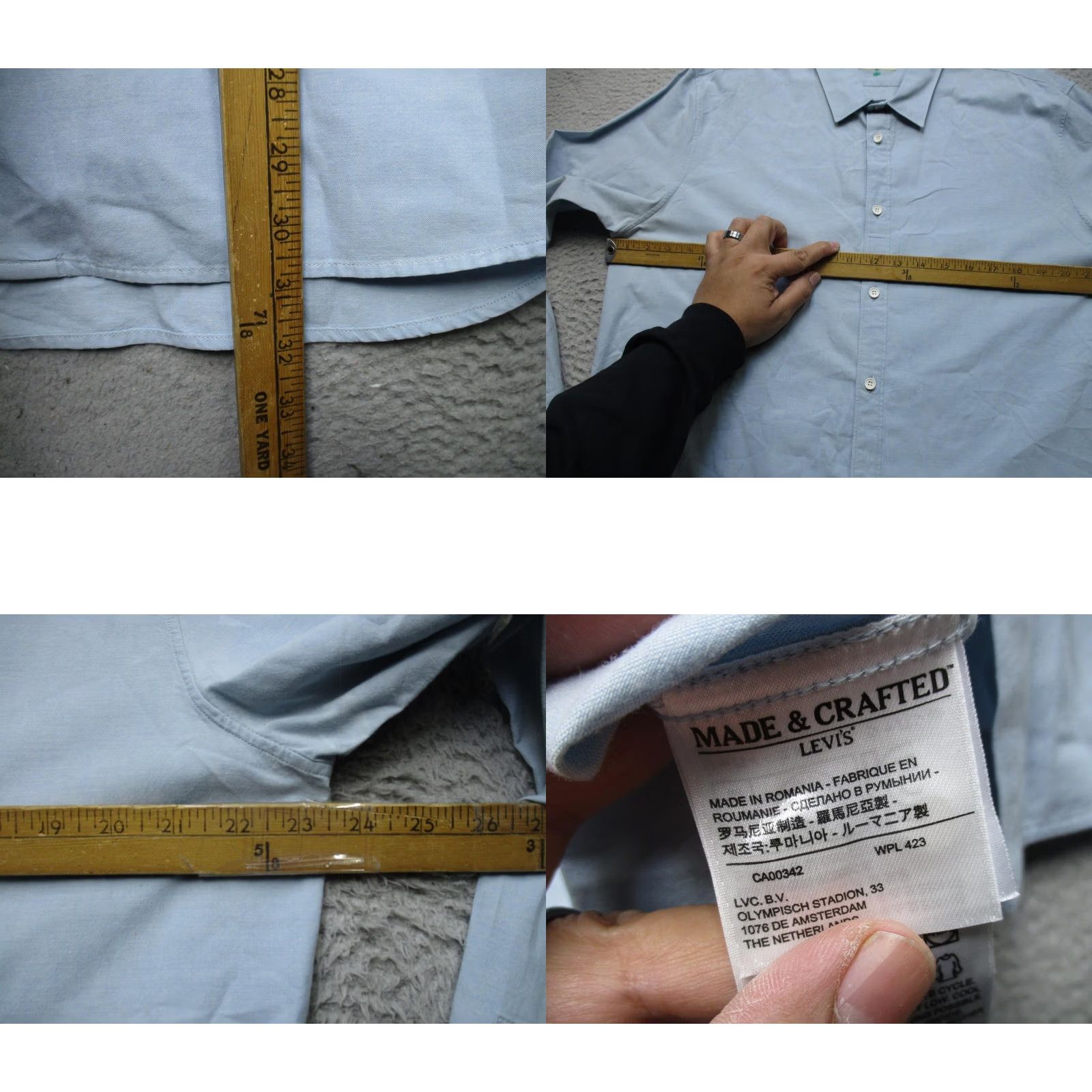 Levi's Levi's Made & Crafted Dress Shirt Mens XL Blue Solid Long Sleeve Button Front Collar Shirt Size 46R - 8 Thumbnail