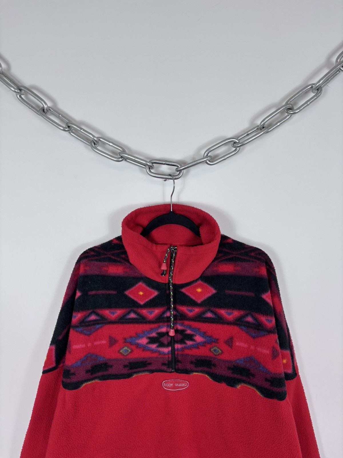 Vintage Vintage Body Guard Men’s Aztec Red 1/4 Zip Fleece Jacket Size US XL / EU 56 / 4 - 2 Thumbnail