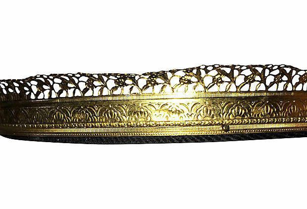 Designer Round Brass Filigree Mirrored Tray Size ONE SIZE - 3 Thumbnail