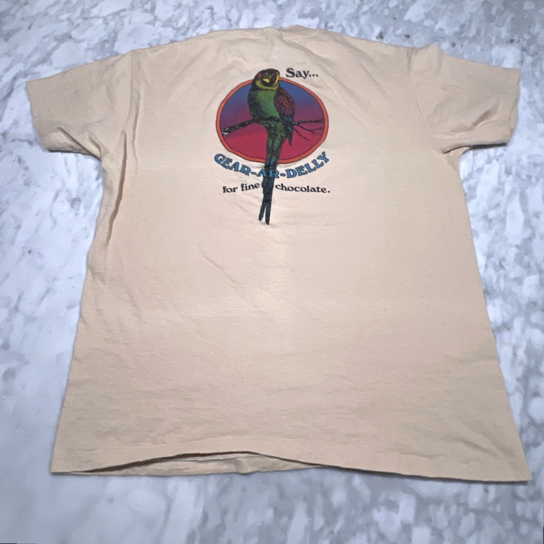 Vintage VINTAGE Ghirardelli Fine Chocolate San Francisco Graphic Shirt XL Unisex Tan 1980s Single Stitch Mens Womens Size US XL / EU 56 / 4 - 4 Thumbnail
