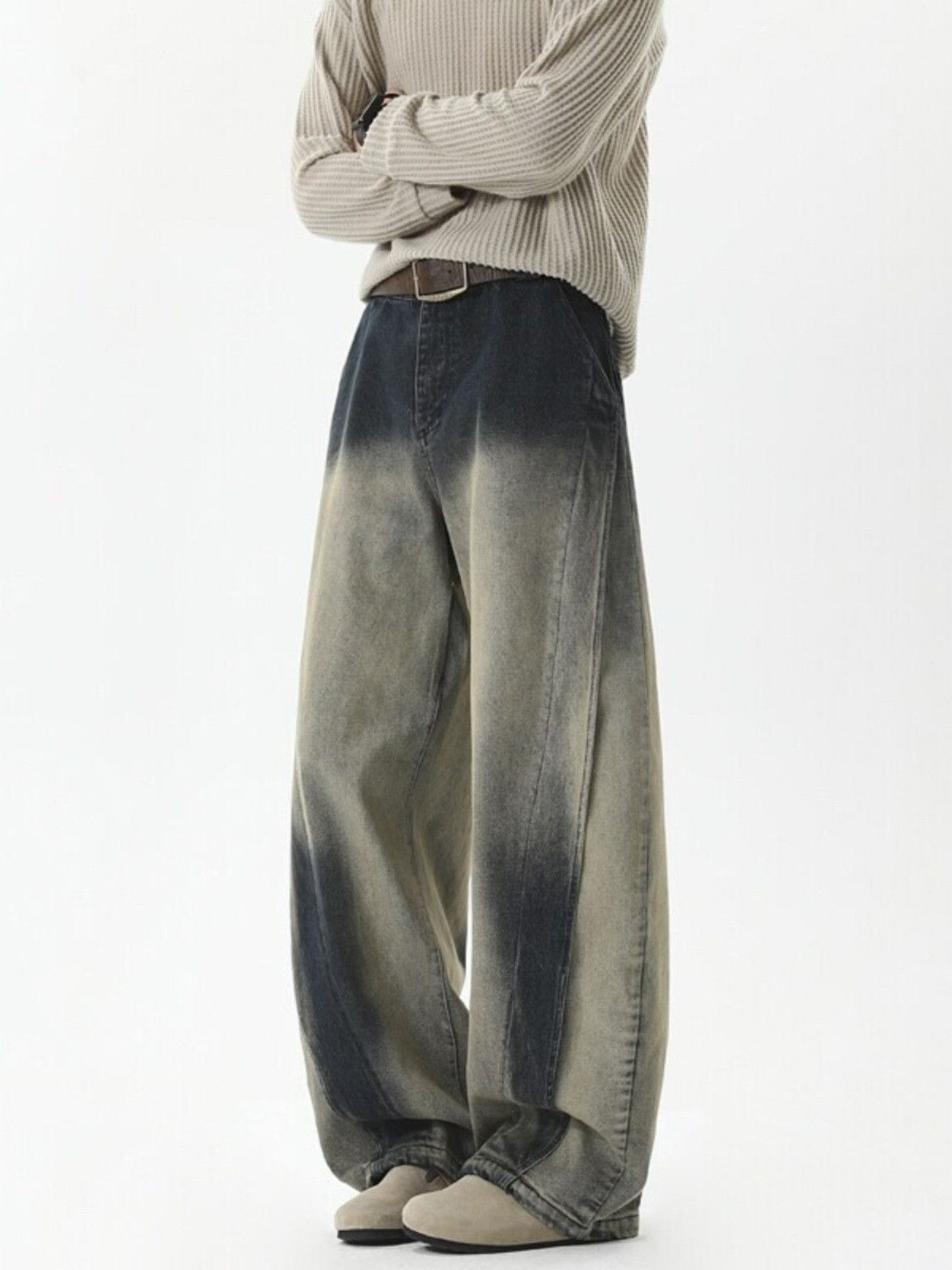 Japanese Brand High-street retro blue gradient patchwork curved jeans Size US 32 / EU 48 - 3 Thumbnail