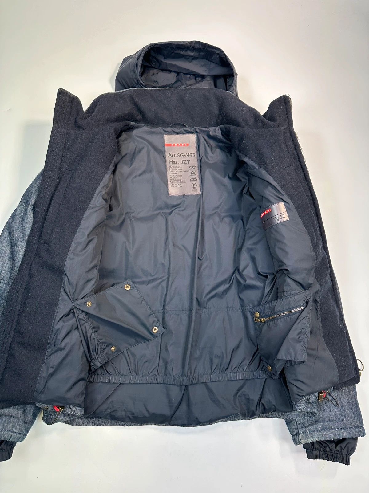 Prada Prada Sport FW04 Denim Blue Hybrid Down Puffer Hooded Jacket Size US L / EU 52-54 / 3 - 9 Thumbnail