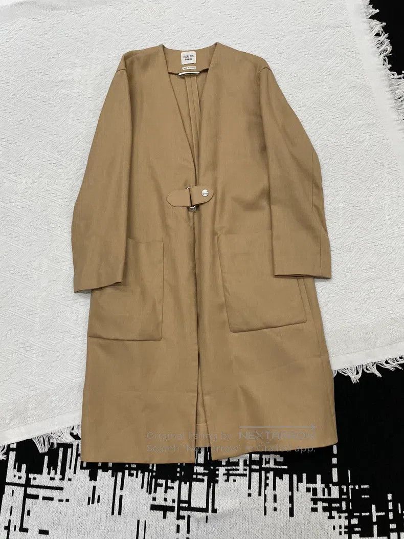 Hermes Hermes Khaki Linen Overcoat Jacket Size XS / US 0-2 / IT 36-38 - 1 Thumbnail