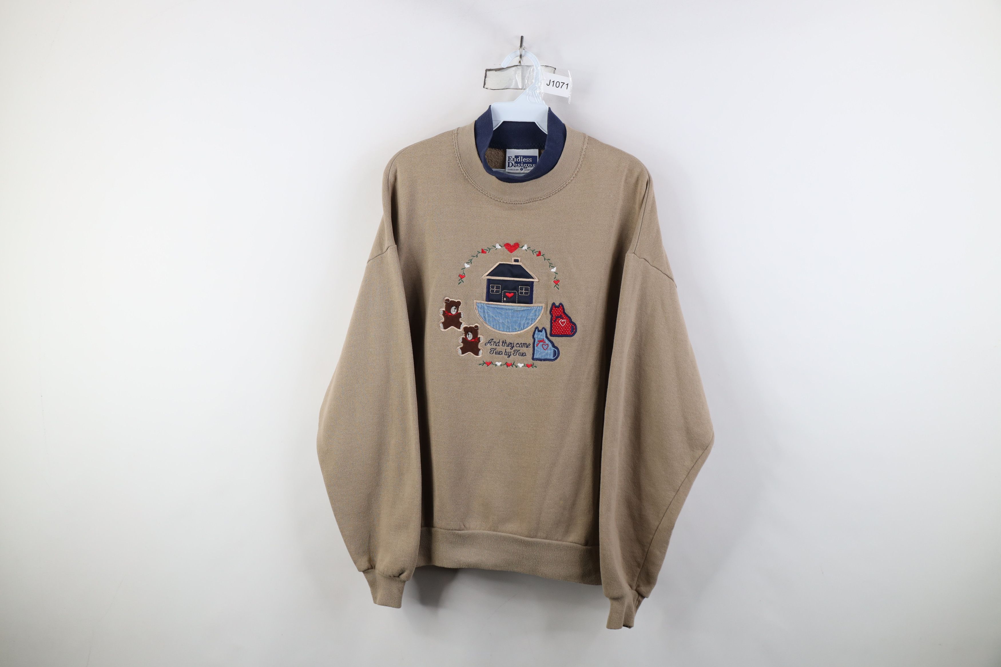 Vintage Vintage 90s Christian Noahs Ark Cat Heart Layered Sweatshirt Size L / US 10 / IT 46 - 1 Thumbnail