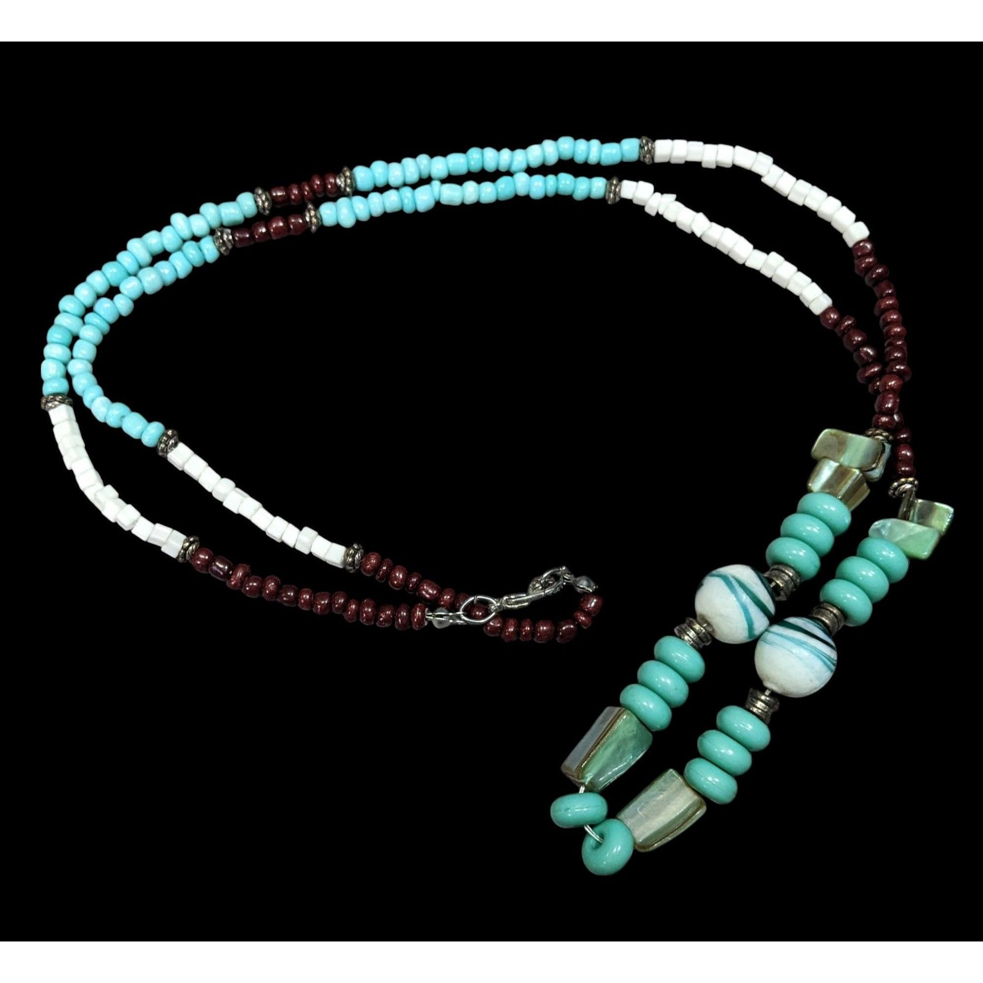 Other Vintage Turquoise And Brown Shell Stone And Glass Beaded Nec Size ONE SIZE - 1 Thumbnail