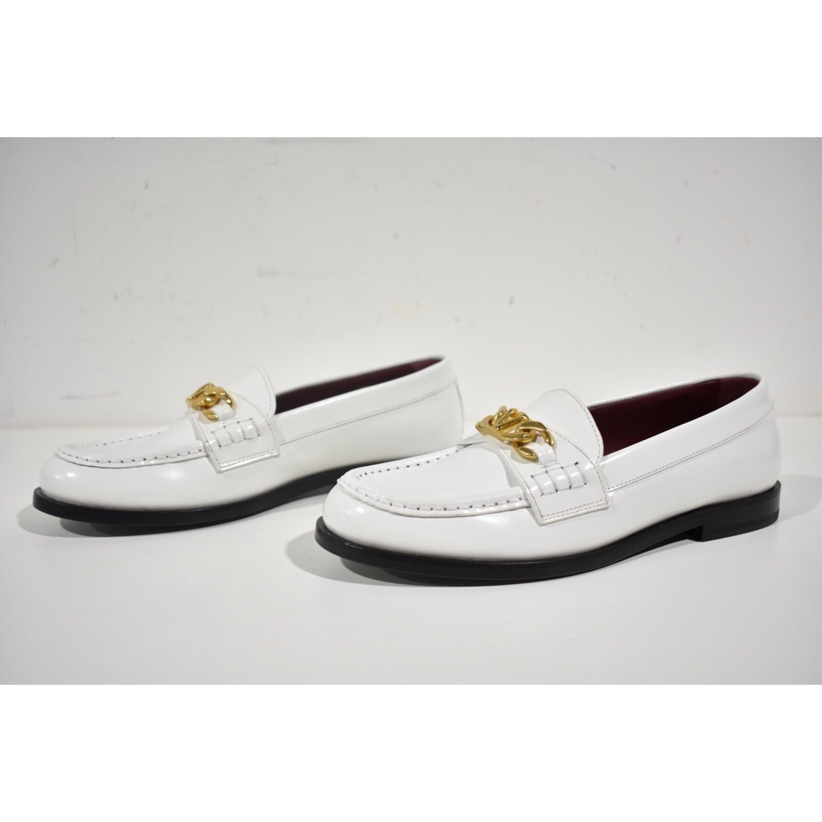 Valentino White Leather V Logo Chain Gold Mule Slip On Flat Loafer 37 Size US 7 / IT 37 - 12 Thumbnail