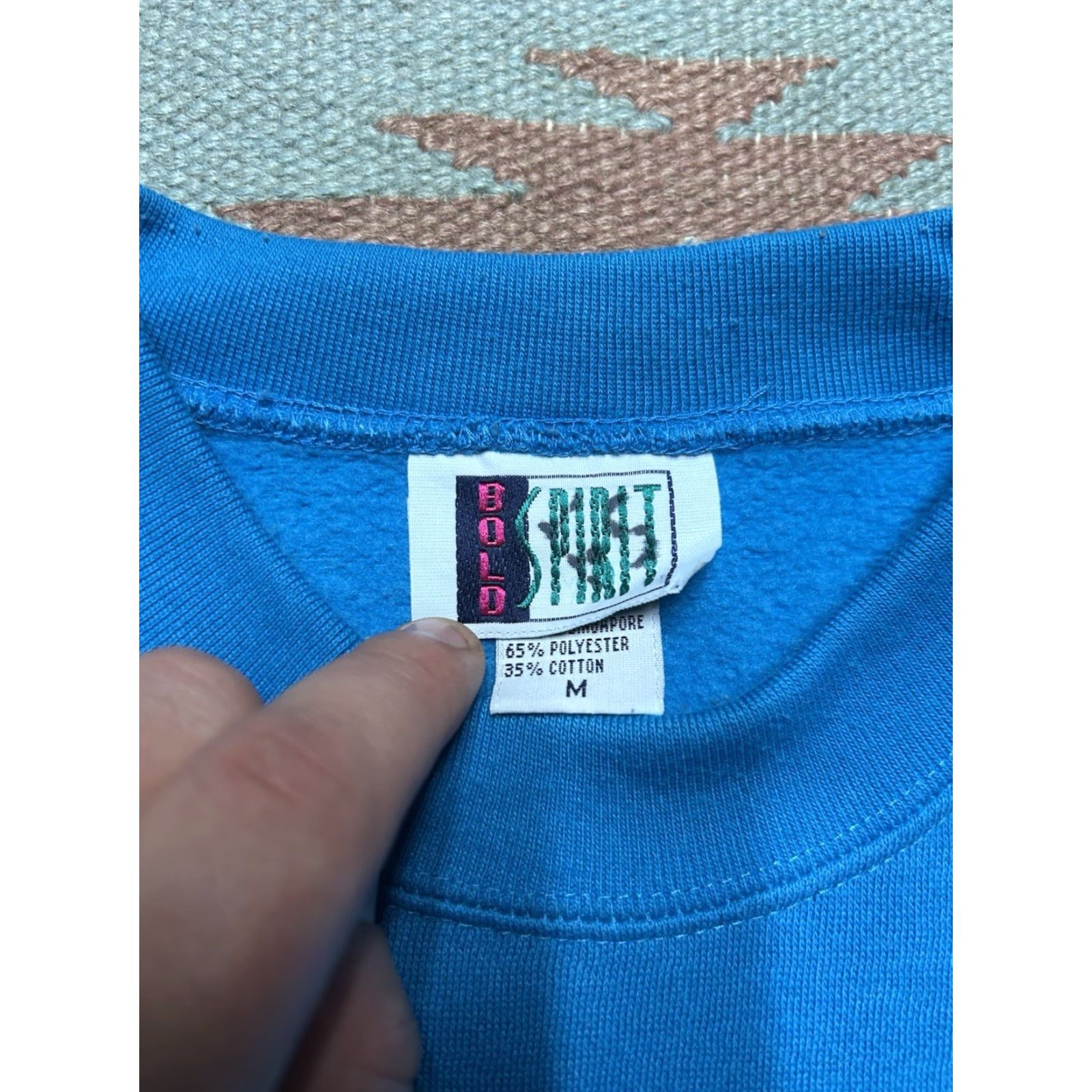 Altea VINTAGE Sweatshirt Geometric Embroidered 80s Crewneck Teal Boxy Medium Men Size US M / EU 48-50 / 2 - 5 Thumbnail
