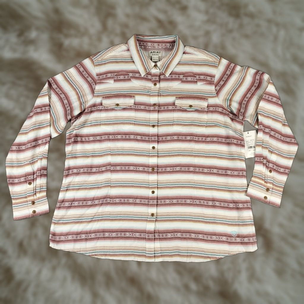 Ariat VINTAGE Ariat Womens Shirt 2XL Long Sleeve Red Striped Western Snap Button-Up Casual Fall Winter Womens Size XXL / US 16-18 / IT 52-54 - 1 Thumbnail