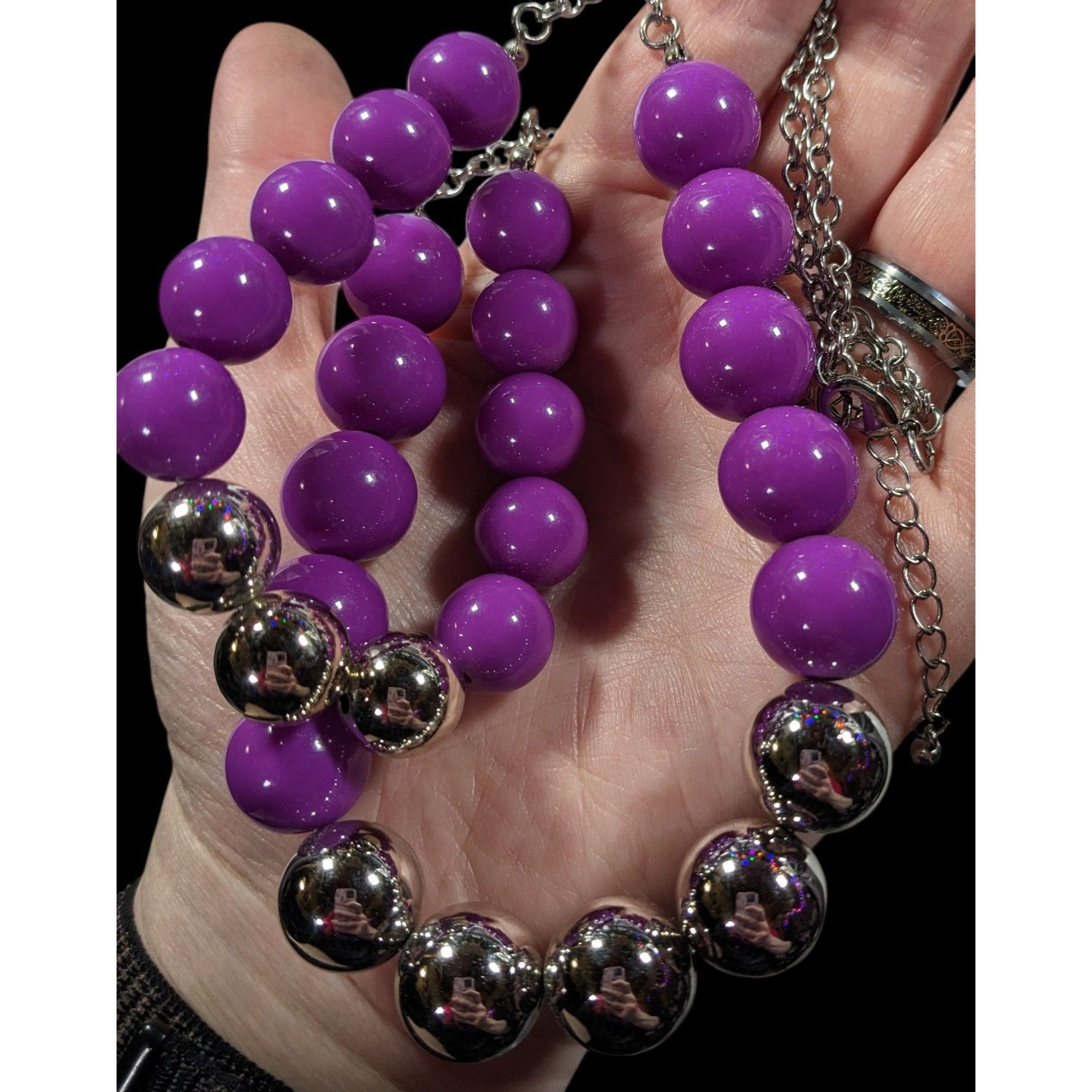 Other Retro 80s Style Purple And Silver Chunky Beaded Multilayer N Size ONE SIZE - 3 Thumbnail