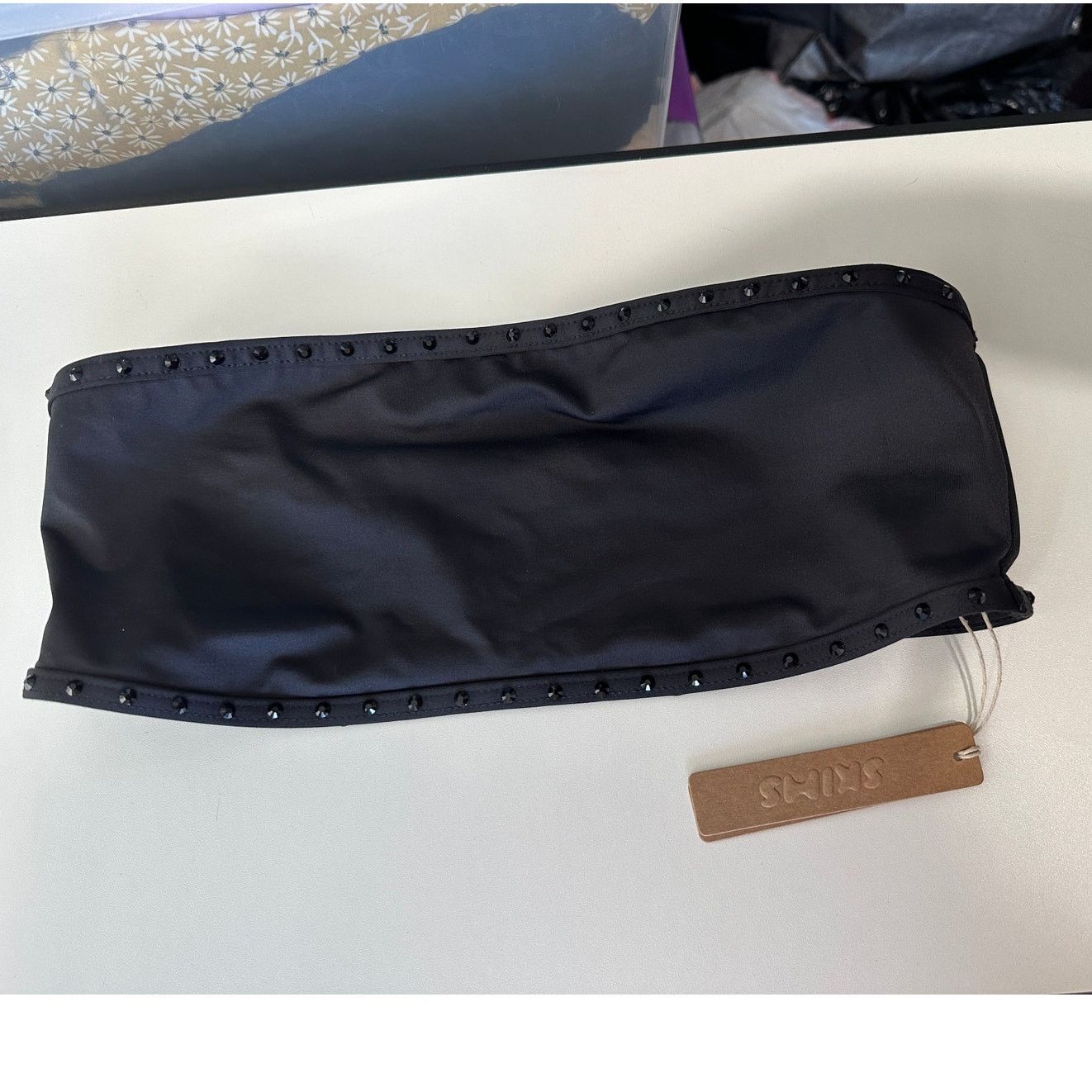 SKIMS NWT SKIMS Swim Rhinestone Bandeau Top S Onyx Black Swimwear Size S / US 4 / IT 40 - 6 Thumbnail