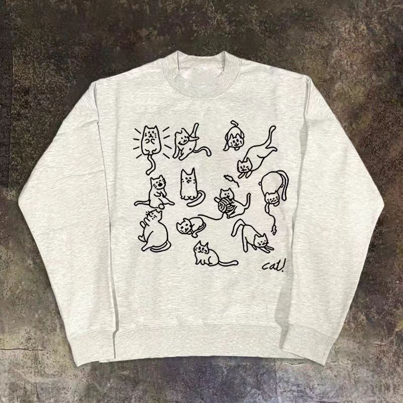 Vintage Grey Casual Retro Cat Print Sweatshirt Size US M / EU 48-50 / 2 - 1 Thumbnail