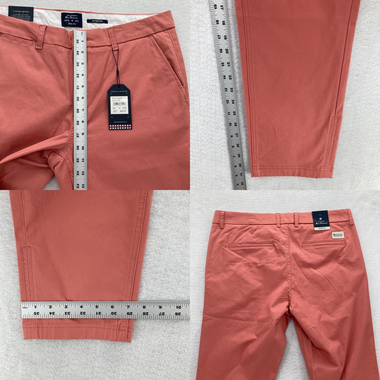 Ben Sherman Ben Sherman Chino Pants Mens 36x32 Slim Straight Pink Stretch Preppy Casual NWT Size US 36 / EU 52 - 8 Thumbnail