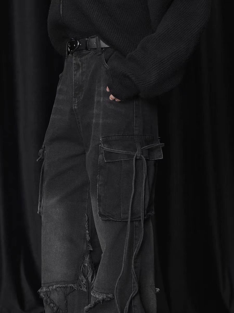 Japanese Brand × Jean Vintage Raw Hem Design Wide Leg Baggy Jeans Size US 34 / EU 50 - 5 Thumbnail