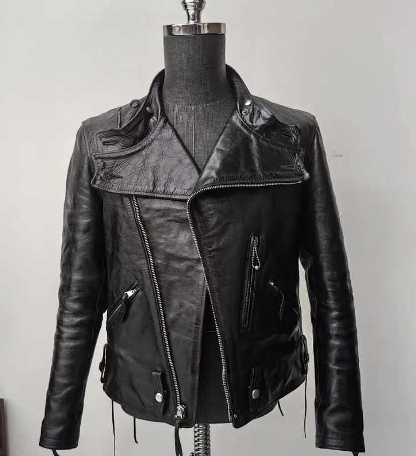 image of Freewheelers Classic Horseskin Cable-Stayed Motorcycle Leather Jacket in Black, Men's (Size 2XS)