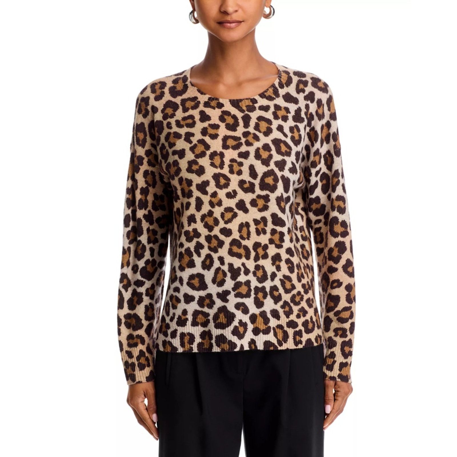 Bloomingdale's C by Bloomingdale's Women Cashmere Leopard Sweater Size M Size M / US 6-8 / IT 42-44 - 2 Thumbnail