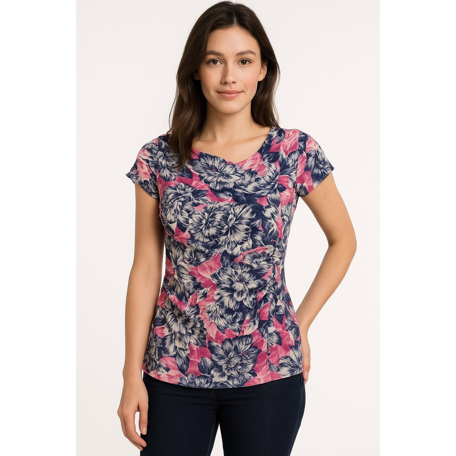 Other Floral Ruched Stretch Top Pink Navy INC XL Size XL / US 12-14 / IT 48-50 - 1 Thumbnail
