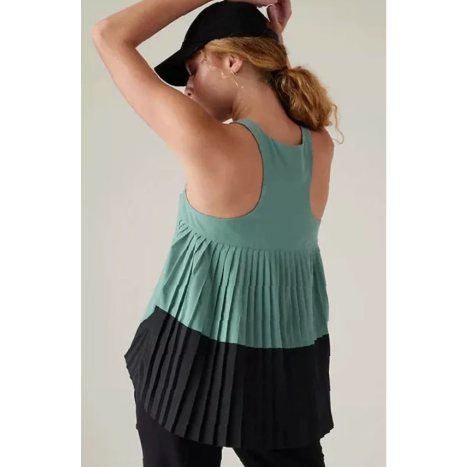 Athleta ATHLETA Shirt Womens Large Green Black Swing Forward Pleated Tank Sleeveless NEW Size L / US 10 / IT 46 - 2 Thumbnail