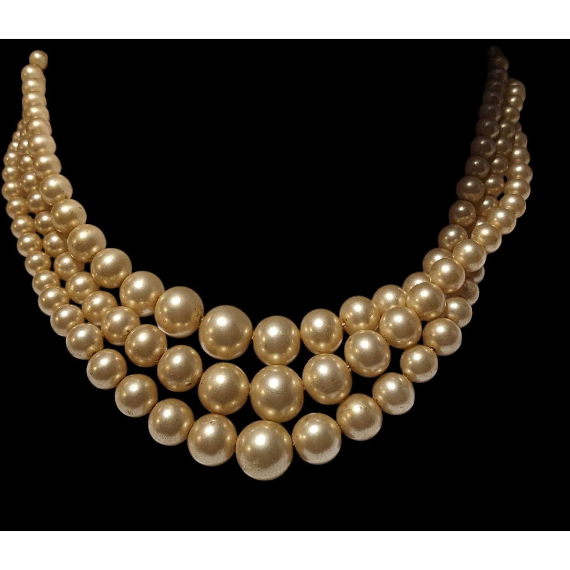 Other Vintage Marvella Triple Layer Gold Tone Faux Pearl Necklace Size ONE SIZE - 3 Thumbnail