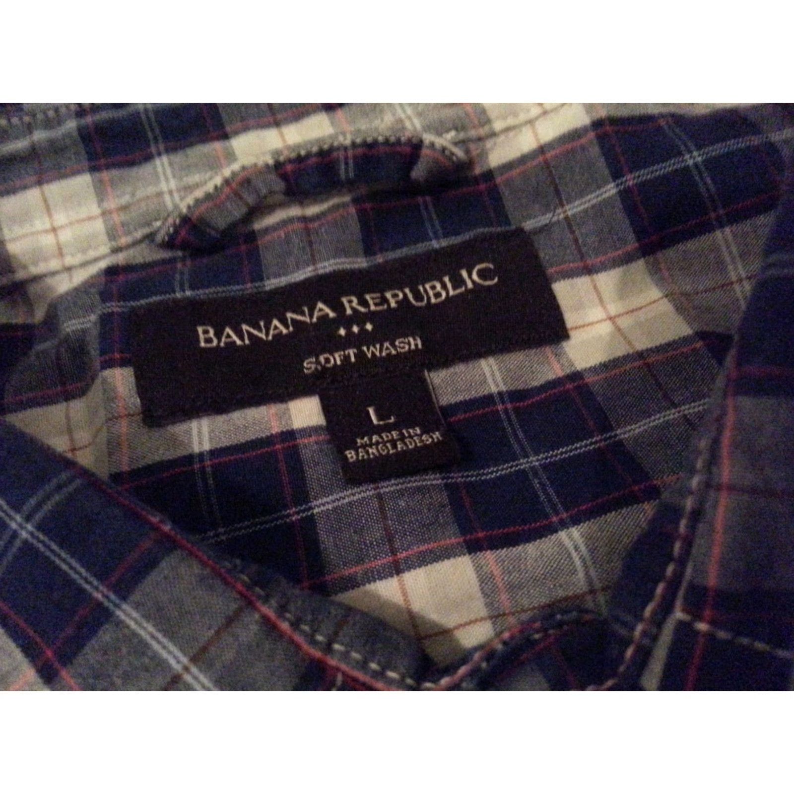 Banana Republic VINTAGE Banana Republic Dress Shirt Blue Plaid Cotton Long Sleeve L Mens Shirt Size 42R - 4 Thumbnail